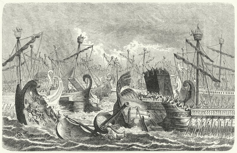 Vittoria della flotta romana sui cartaginesi nella battaglia delle Egadi, 241 a.C. da Heinrich Leutemann