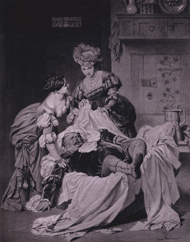 Scena da Le allegre comari di Windsor di Shakespeare (Atto III, Scena 3) da Heinrich Lossow