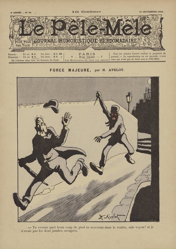 Force majeure. Illustrazione per Le Pele-Mele, 1902 da Henri Avelot