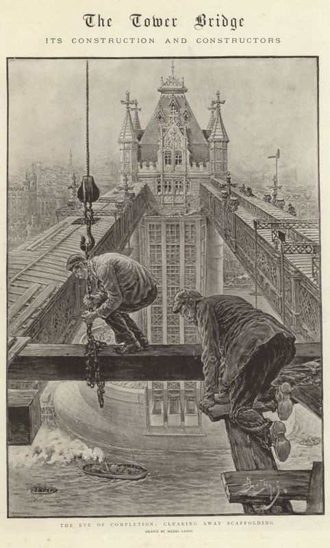 Il Tower Bridge, la sua costruzione e i suoi costruttori (litografia) da Henri Lanos