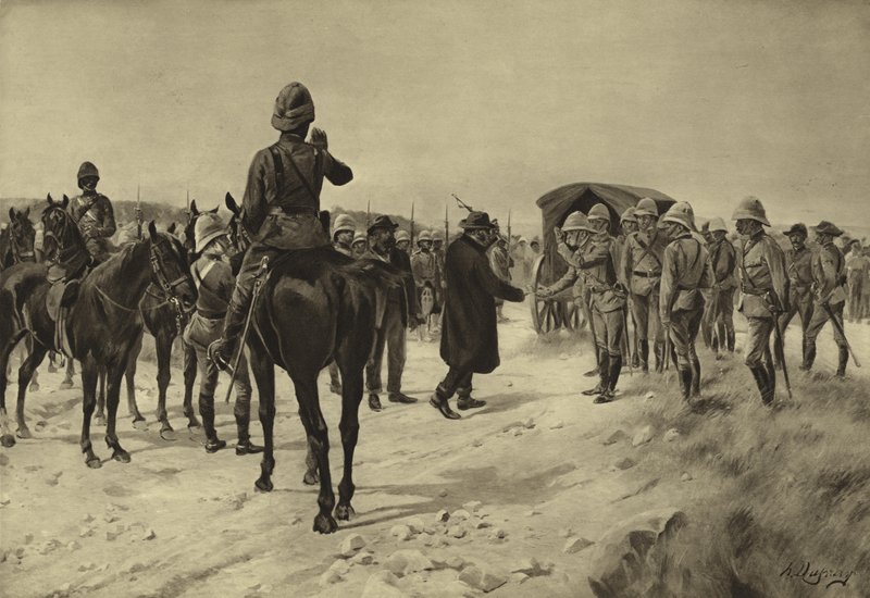 Resa di Piet Cronje a Paardeberg, 1900 (incisione) da Henri-Louis Dupray