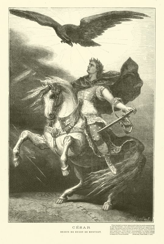 Giulio Cesare a cavallo con un