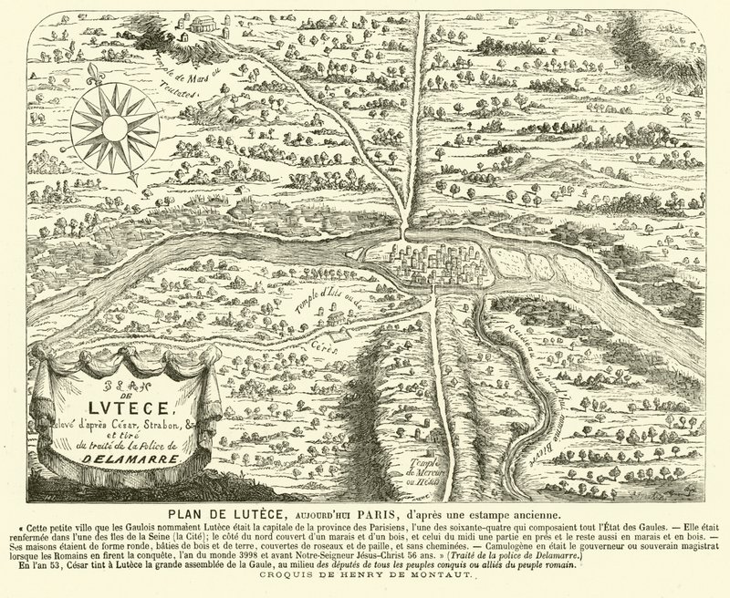 Piano della città romana di Lutetia, sito della moderna Parigi (incisione) da Henri de (after) Montaut
