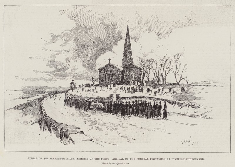 Sepoltura di Sir Alexander Milne, Ammiraglio della Flotta, arrivo del corteo funebre al cimitero di Inveresk da Henry Charles Seppings Wright