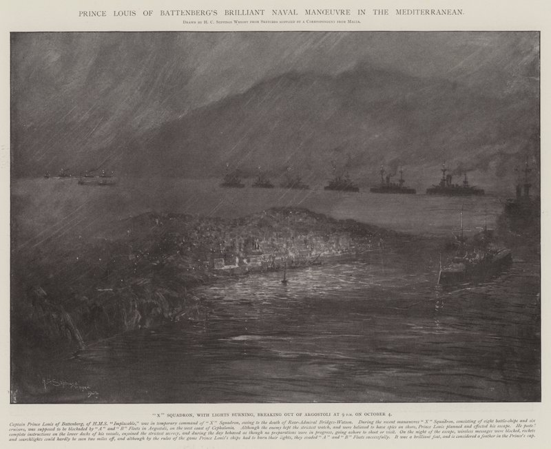 La brillante manovra navale del Principe Luigi di Battenberg nel Mediterraneo da Henry Charles Seppings Wright
