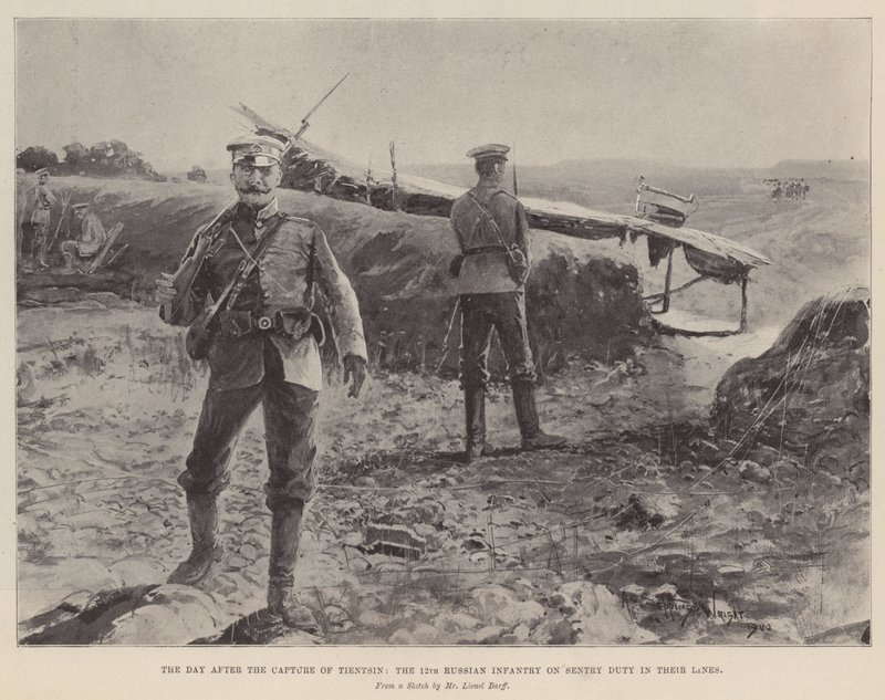 Il Giorno dopo la Cattura di Tientsin, il 12° Fanteria Russa in Servizio di Guardia nelle loro Linee da Henry Charles Seppings Wright