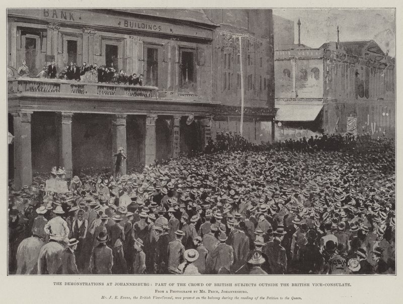 Le Dimostrazioni a Johannesburg, Parte della Folla di Soggetti Britannici fuori dal Vice-Consolato Britannico da Henry Charles Seppings Wright