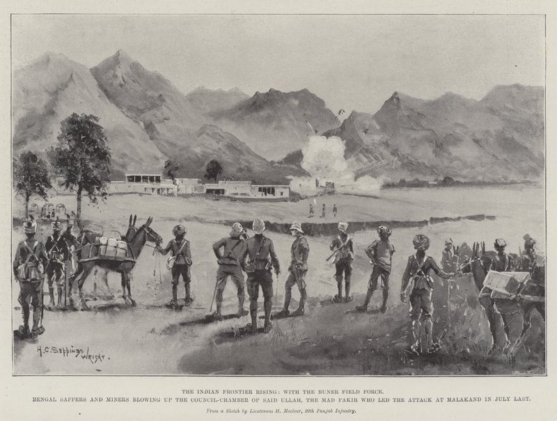 La rivolta della frontiera indiana, con la Buner Field Force, i Bengal Sappers e i Miners che fanno saltare in aria la sala del consiglio di Said Ullah, il Mad Fakir che guidò l