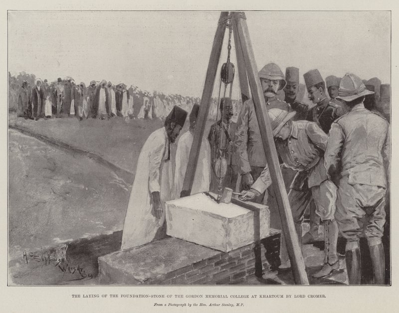 La posa della prima pietra del Gordon Memorial College a Khartoum da parte di Lord Cromer da Henry Charles Seppings Wright