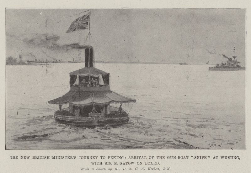 Il viaggio del nuovo ministro britannico a Pechino, arrivo della cannoniera Snipe a Wusung, con a bordo Sir E Satow da Henry Charles Seppings Wright
