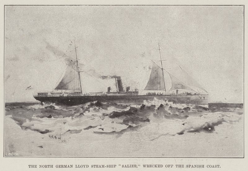 Il piroscafo Salier del Lloyd Nord Tedesco, naufragato al largo della costa spagnola da Henry Charles Seppings Wright
