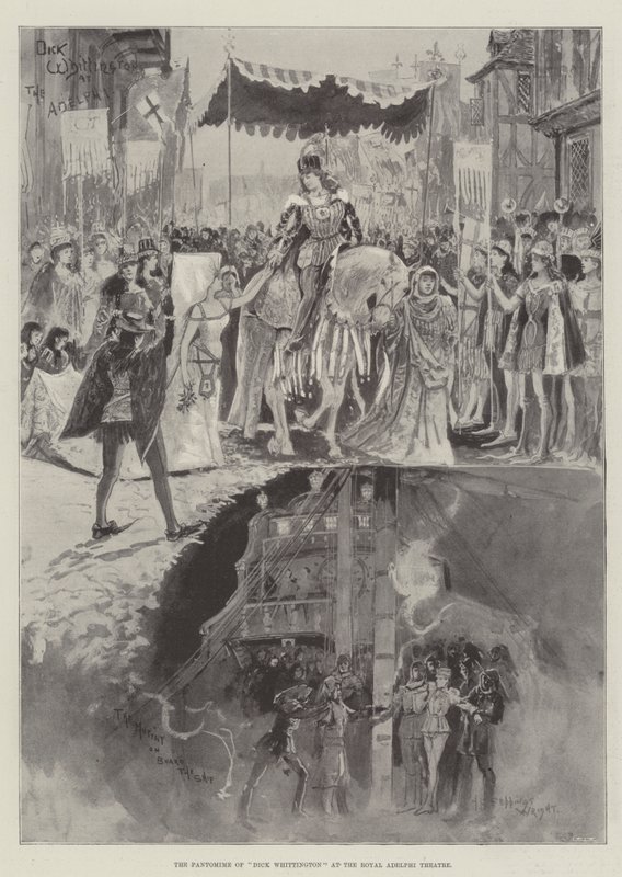 La pantomima di Dick Whittington al Royal Adelphi Theatre da Henry Charles Seppings Wright