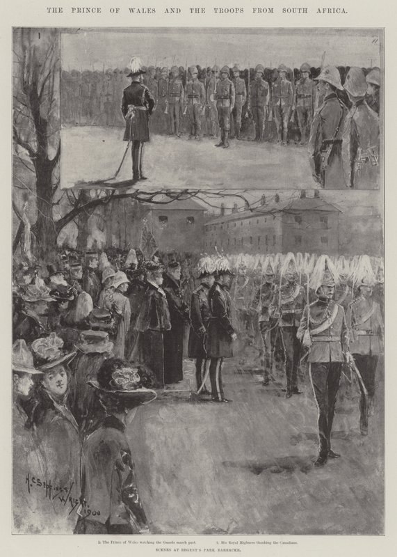 Il Principe di Galles e le truppe dal Sudafrica da Henry Charles Seppings Wright