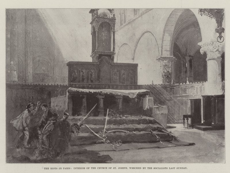 I Tumulti a Parigi, Interno della Chiesa di San Giuseppe, devastata dai Socialisti Domenica Scorsa da Henry Charles Seppings Wright