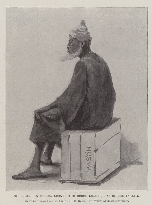 La rivolta in Sierra Leone, il capo ribelle, Bai Bureh, in prigione da Henry Charles Seppings Wright