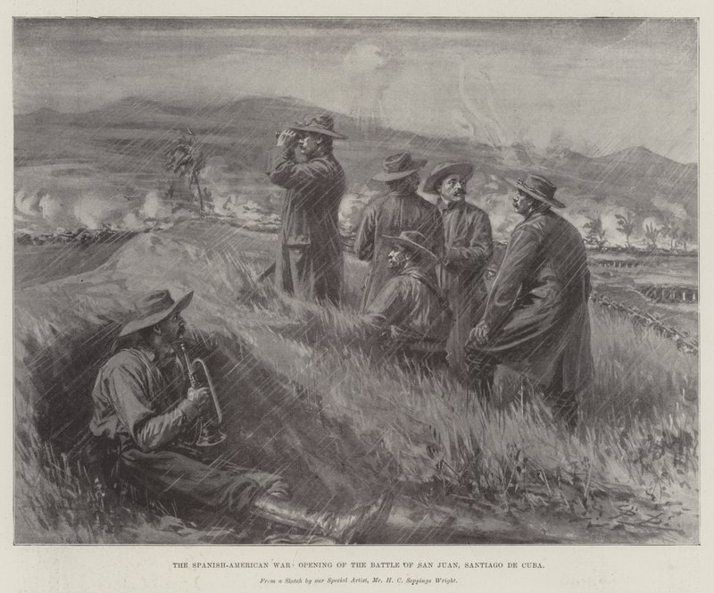 La guerra ispano-americana, apertura della battaglia di San Juan, Santiago de Cuba da Henry Charles Seppings Wright
