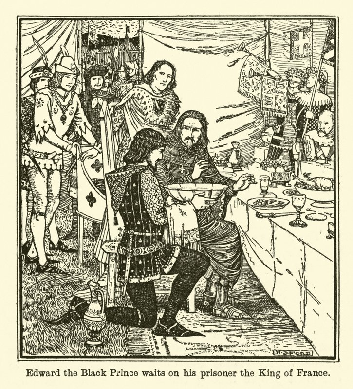 Edoardo il Principe Nero attende il suo prigioniero, il Re di Francia da Henry Justice Ford