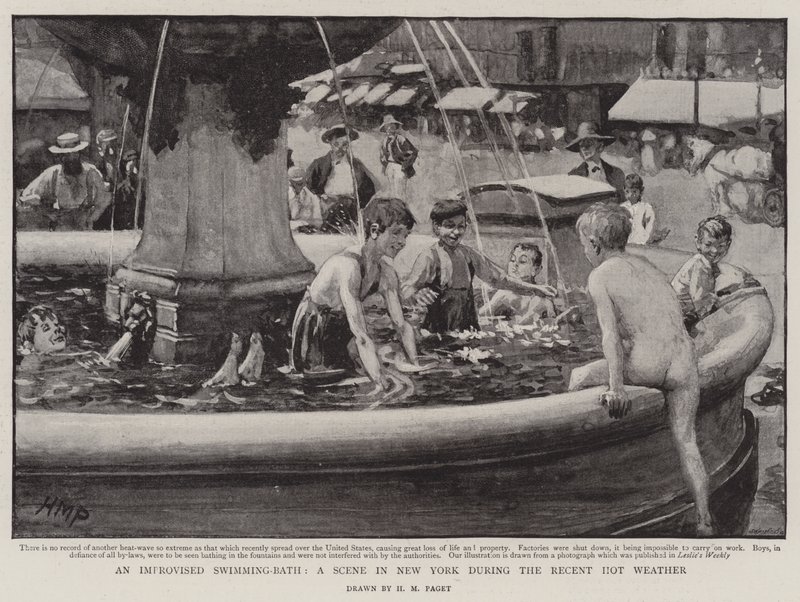 Un bagno improvvisato, una scena a New York durante il recente caldo da Henry Marriott Paget