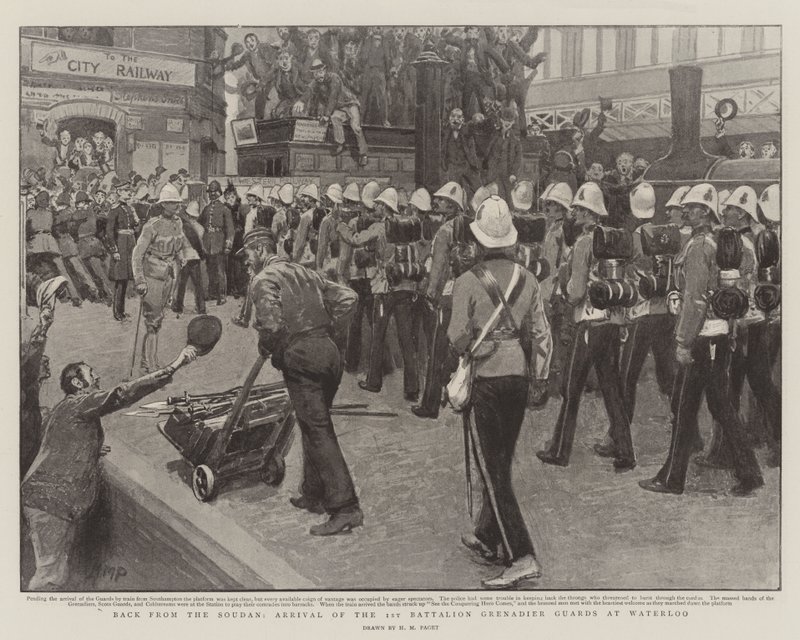 Ritorno dal Sudan, Arrivo del 1º Battaglione delle Guardie Granatieri a Waterloo da Henry Marriott Paget