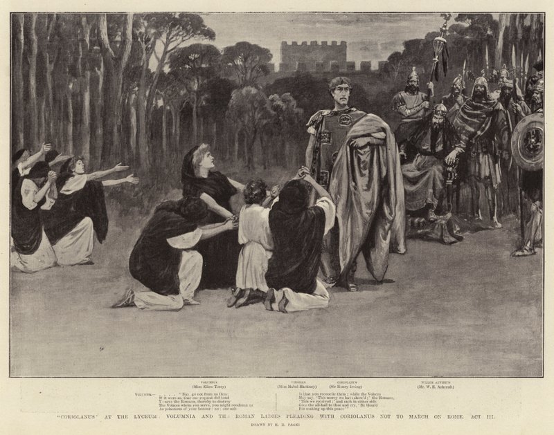 Coriolano al Lyceum, Volumnia e le Dame Romane implorano Coriolano di non Marciare su Roma, Atto III da Henry Marriott Paget