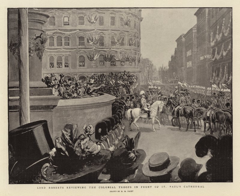Lord Roberts che rivede le truppe coloniali davanti alla Cattedrale di St. Paul da Henry Marriott Paget