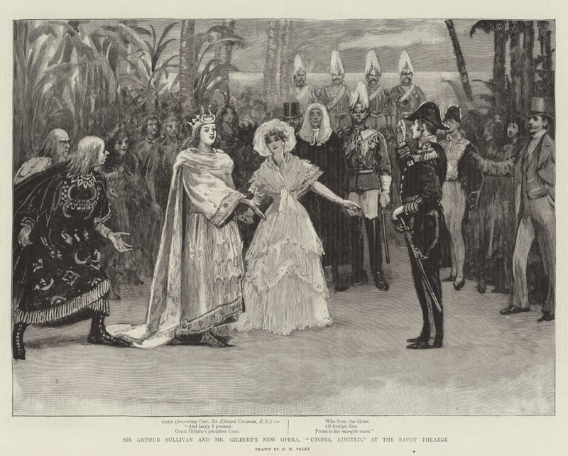 La nuova opera di Sir Arthur Sullivan e Mr Gilbert, Utopia, Limited, al Savoy Theatre da Henry Marriott Paget