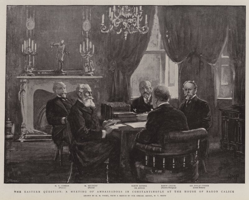 La questione orientale, un incontro di ambasciatori a Costantinopoli a casa del barone Calice da Henry Marriott Paget