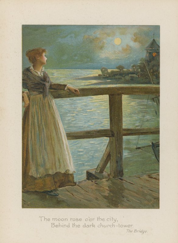 La luna sorse sulla città, dietro la torre della chiesa oscura da Henry Marriott Paget