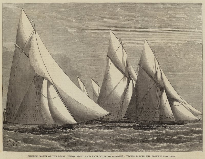 Gara del canale del Royal London Yacht Club da Dover a Southend, yacht che passano la nave faro Goodwin da Henry Spernon Tozer