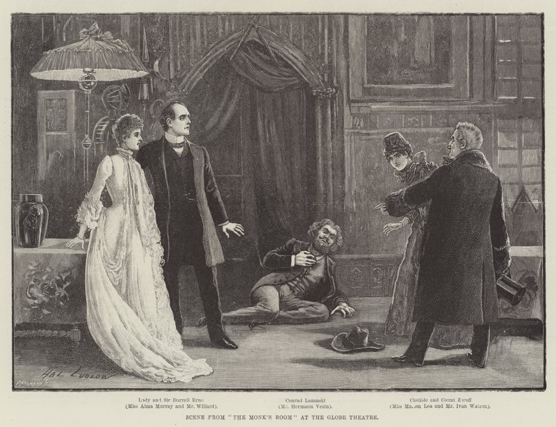 Scena da La Stanza del Monaco al Globe Theatre da Henry Stephen Ludlow