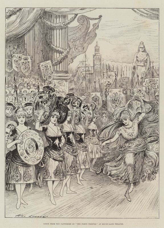 Scena dalla pantomima de I quaranta ladroni al Drury-Lane Theatre da Henry Stephen Ludlow
