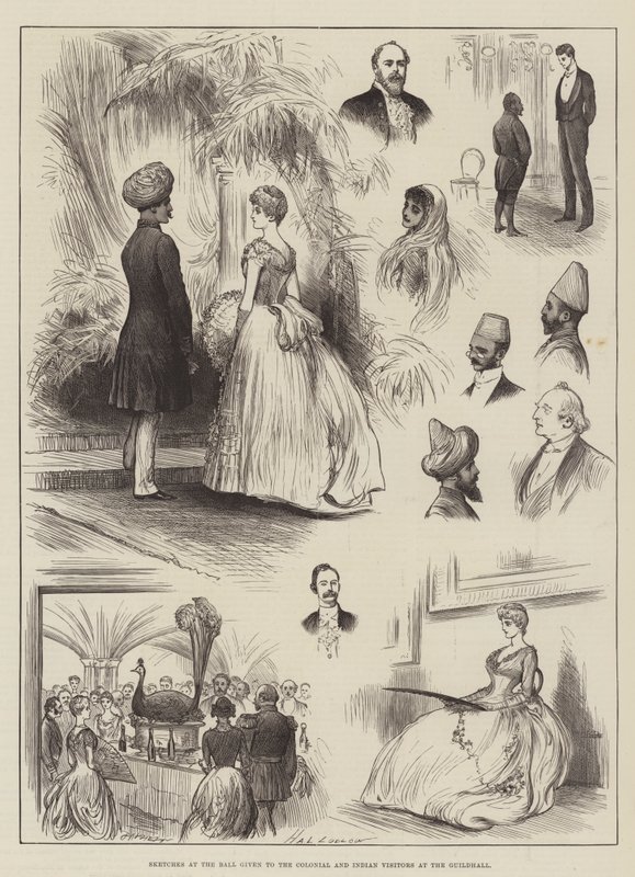 Schizzi al ballo dato ai visitatori coloniali e indiani alla Guildhall da Henry Stephen Ludlow
