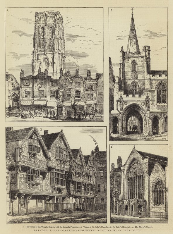 Bristol illustrata, edifici prominenti della città da Henry William Brewer