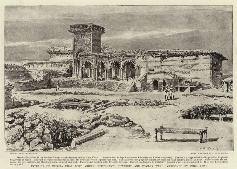 Interno del forte di Mundia Khar, dove i tenenti Edwardes e Fowler furono imprigionati da Umra Khan da Henry William Brewer