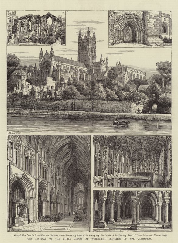Il Festival dei Tre Cori a Worcester, schizzi della cattedrale da Henry William Brewer