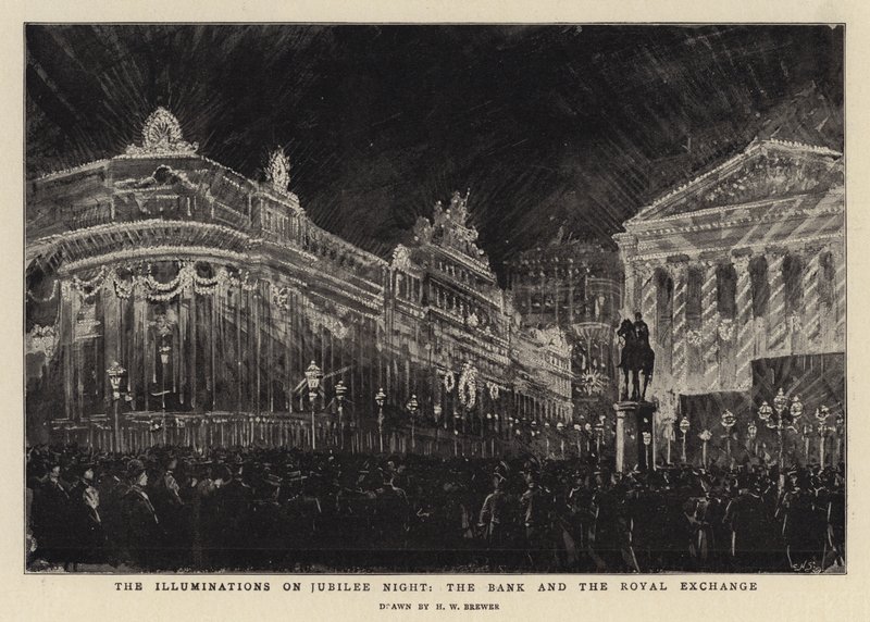 Le illuminazioni nella notte del Giubileo, la Banca e la Borsa Reale da Henry William Brewer