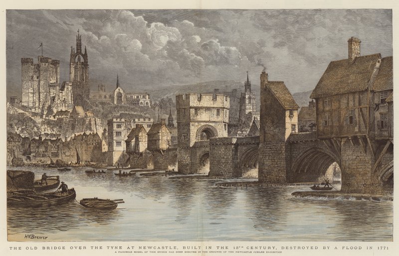 Il Vecchio Ponte sul Tyne a Newcastle, costruito nel XIII secolo, distrutto da un