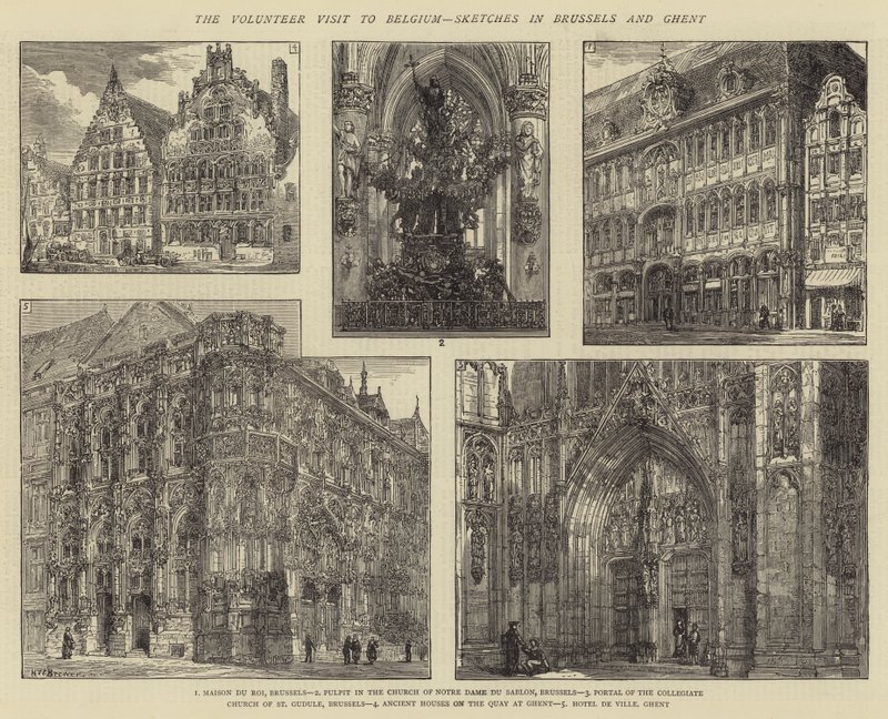 La Visita dei Volontari in Belgio, Schizzi a Bruxelles e Gand da Henry William Brewer