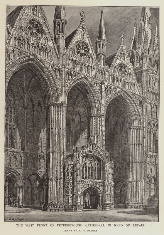 La Facciata Ovest della Cattedrale di Peterborough in bisogno di riparazioni da Henry William Brewer