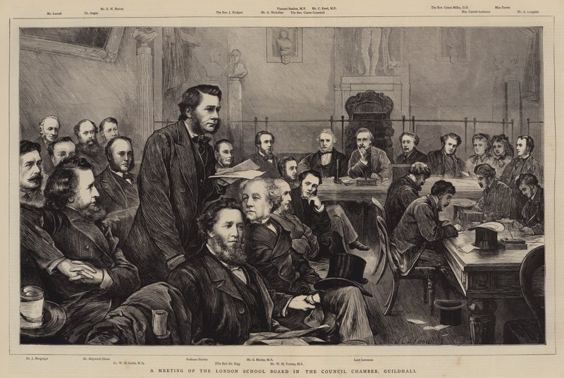 Una riunione del London School Board nella Camera del Consiglio, Guildhall da Henry Woods