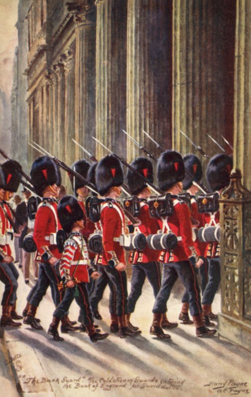 Le guardie di Coldstream entrano nella Banca d