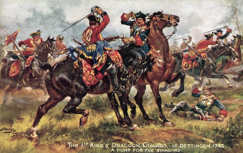 I Cavalli del Re, ora i 1° Dragoni Reali, Battaglia di Dettingen, giugno 1743 da Henry A. Payne