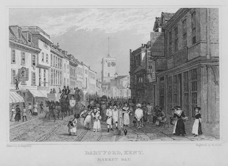 Giorno di mercato, Dartford, Kent (incisione) da Henry Adlard