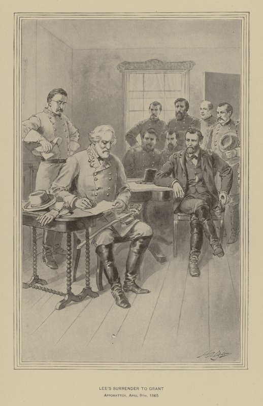 La resa di Lee a Grant, Appomattox, Virginia, 9 aprile 1865 da Henry Alexander (after) Ogden