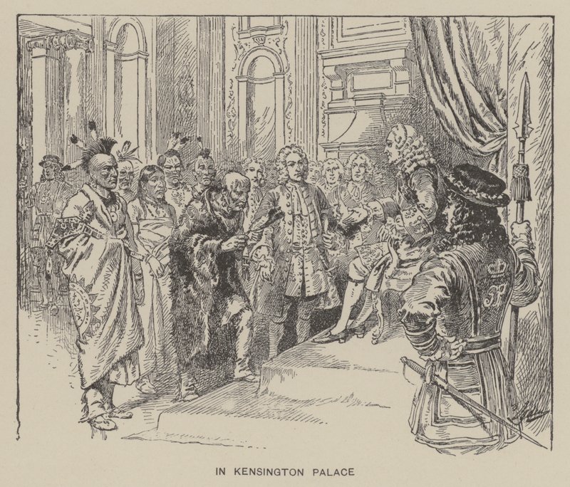 Ricevimento degli indiani Creek da parte del re Giorgio II al Palazzo di Kensington da Henry Alexander (after) Ogden