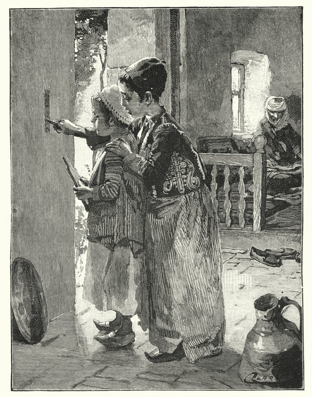 Statuti e leggi sullo stipite della porta della casa di un ebreo (litografia) da Henry Andrew Harper