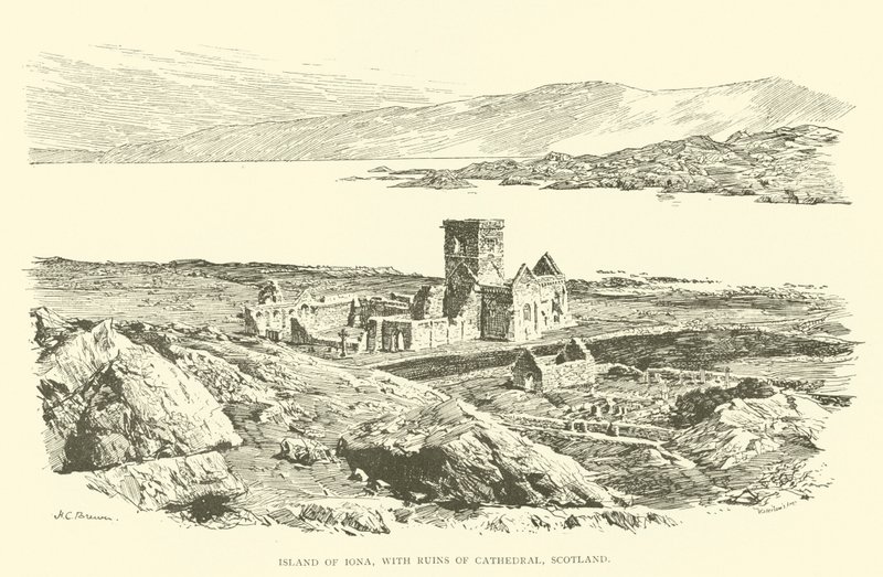 Isola di Iona, con rovine della Cattedrale, Scozia (incisione) da Henry Charles Brewer