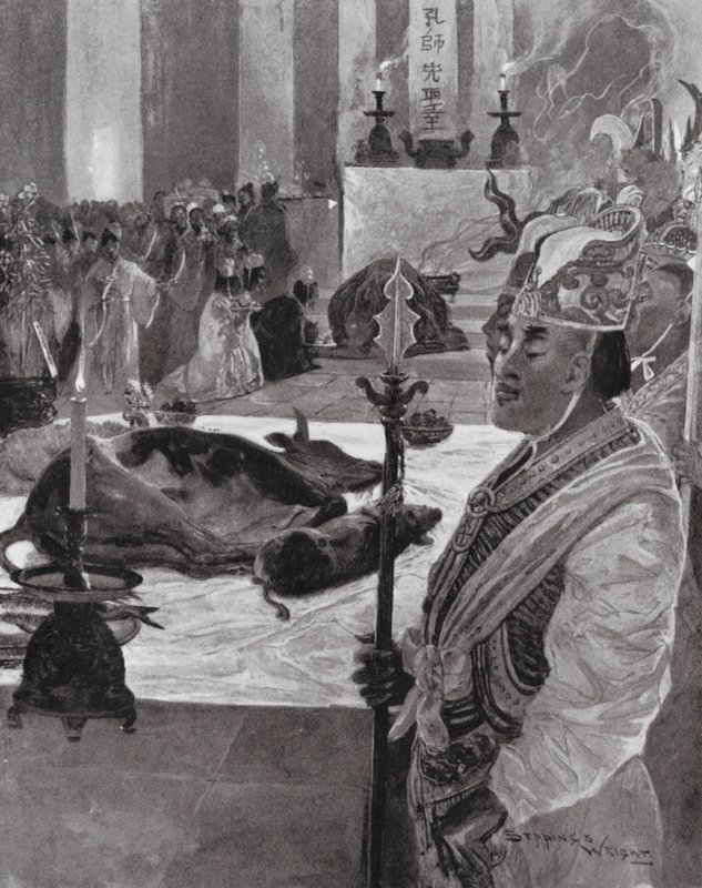 Un sacrificio in un tempio confuciano da Henry Charles Seppings Wright