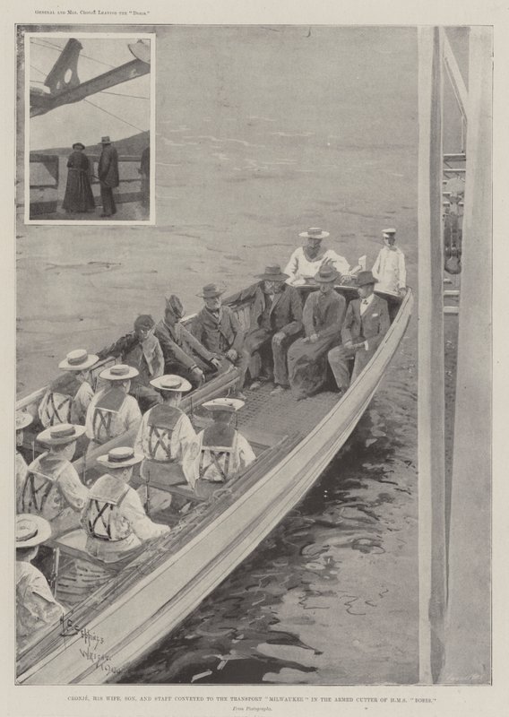 Cronje, sua moglie, suo figlio e il suo staff trasportati sulla Milwaukee con il cutter armato della HMS Doris da Henry Charles Seppings Wright