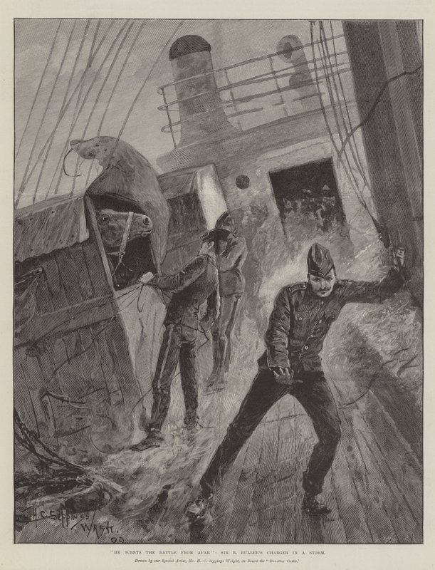 Sente la battaglia da lontano, il cavallo di Sir R Buller in una tempesta da Henry Charles Seppings Wright